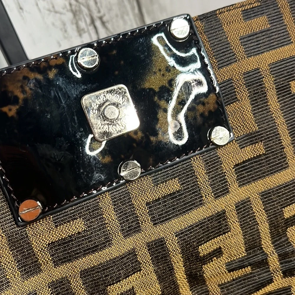 Fendi Vintage Zucca Baguette Shoulder Bag Brown Monogram Canvas Chain Strap - Picture 9 of 14